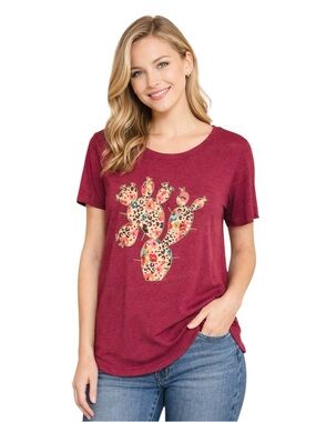 Southern Grace Leopard Floral Cactus Tee Size Small Boho Western Graphic Top